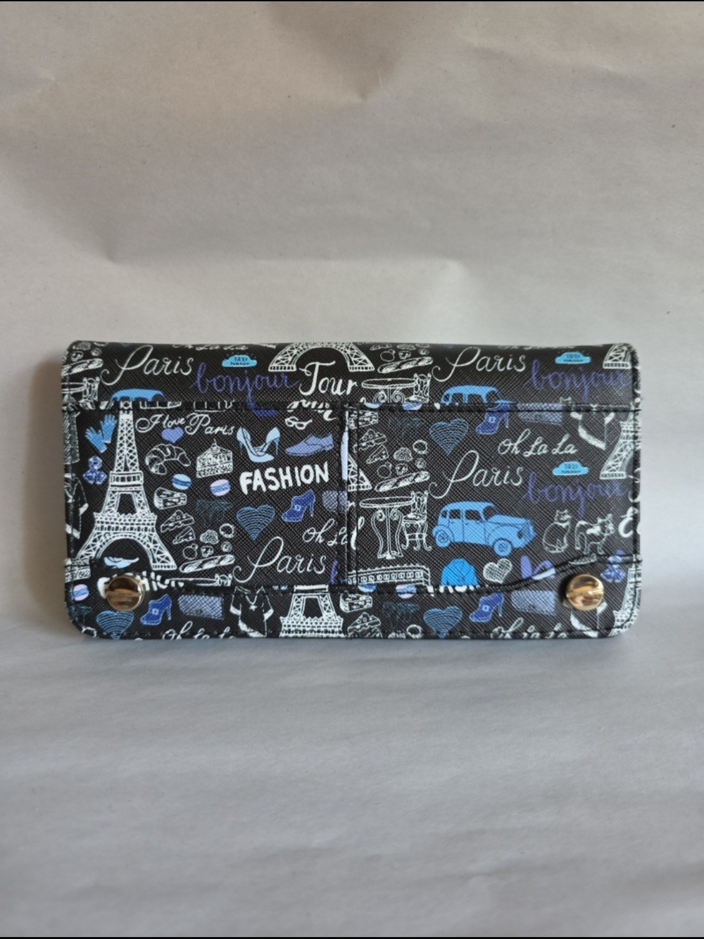 Paris Print Fashion Wallet - Blue & Black